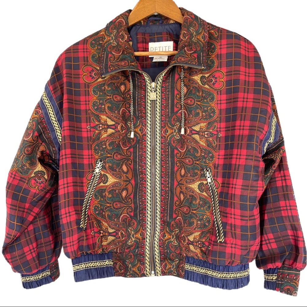 Vintage Womens Sz S Tartan Baroque Plaid Paisley Jacket Petite Sophisticate Red